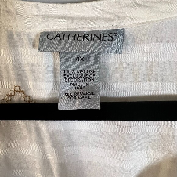 Catherines Cream Beige Embroidered Flowy Boho Peasant Style Blouse Size 4X - Picture 5 of 5